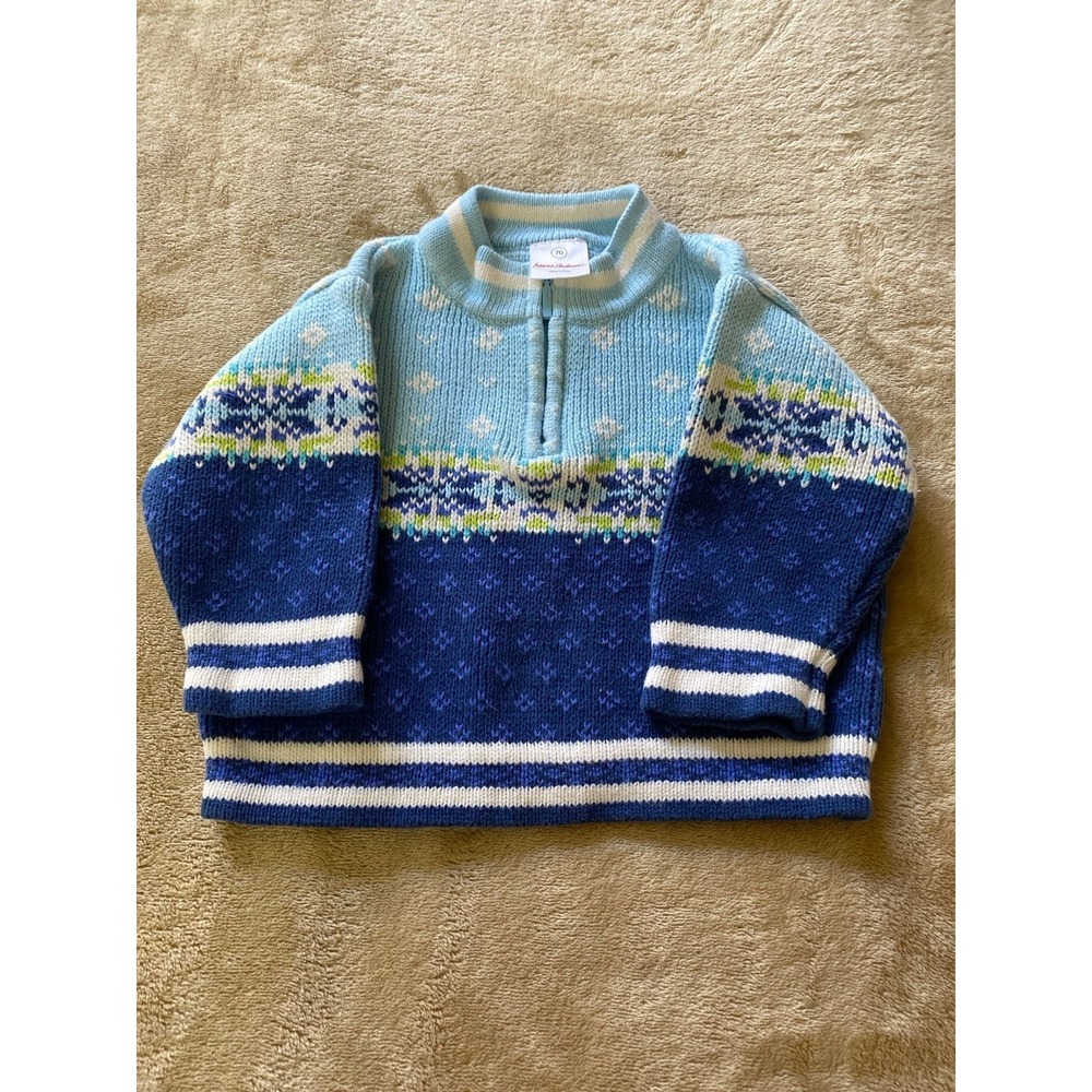 Hanna Andersson Boys Sweater 1/4 Zip 70 6-12 mo Preppy s2